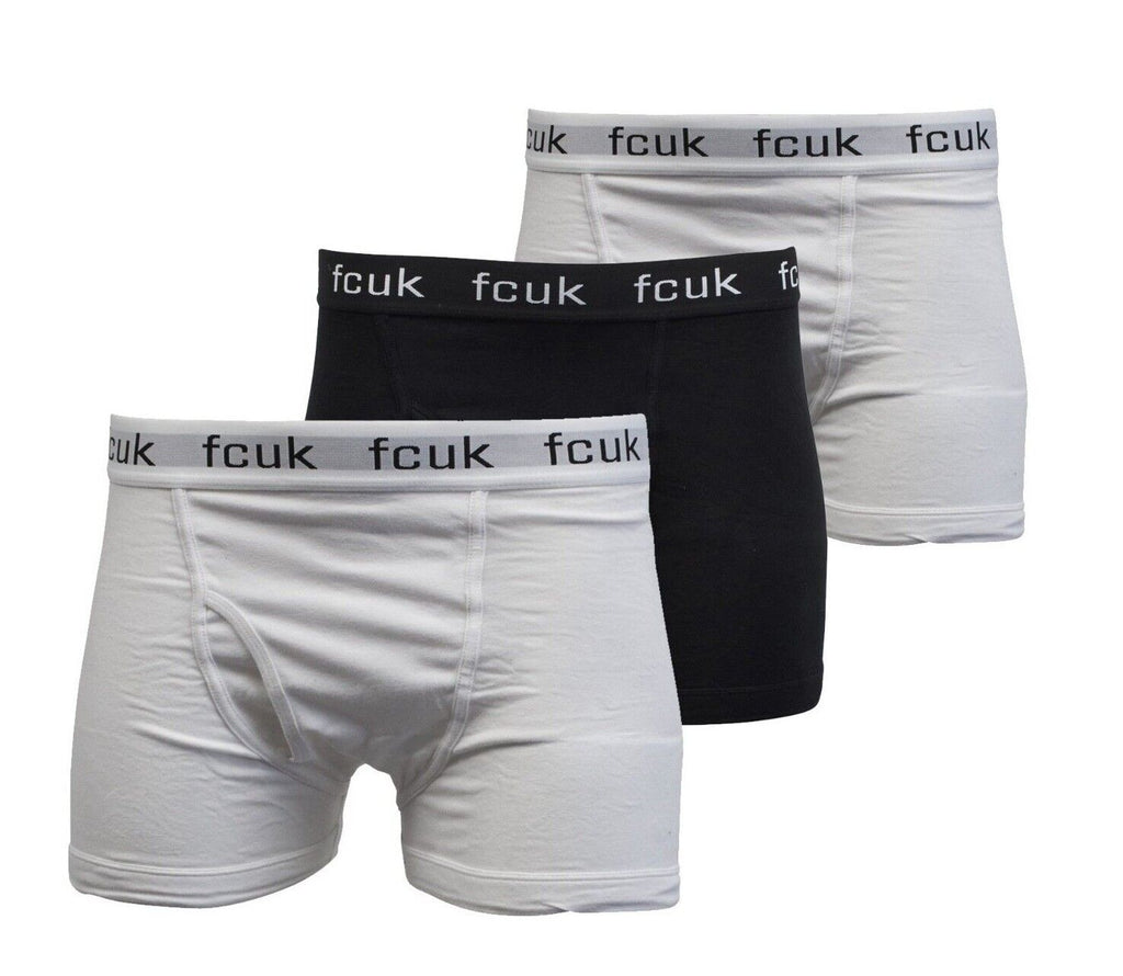 FCUK Men's White Black White 3 Pack Boxer Briefs