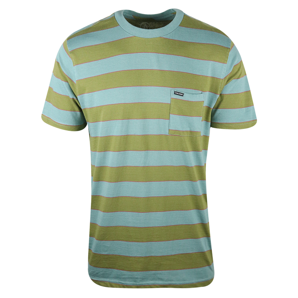Volcom Men's Olive Green & Light Blue Striped S/S T-Shirt (S56)