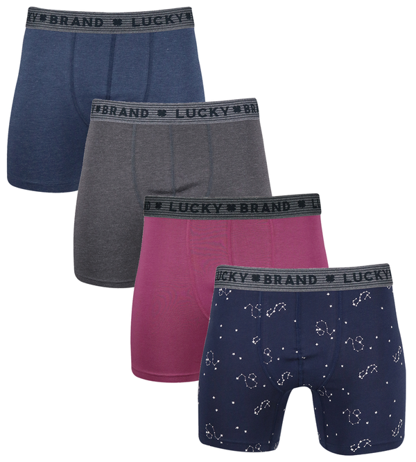 Lucky Brand Men's Dark Grey Multicolor Waistband 4 Pack Boxer Briefs (S01)