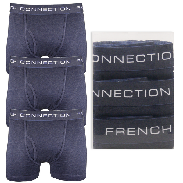 French Connection Men's 3 Pack Navy Blue w/ Navy Blue Strap Boxer Briefs (S05)