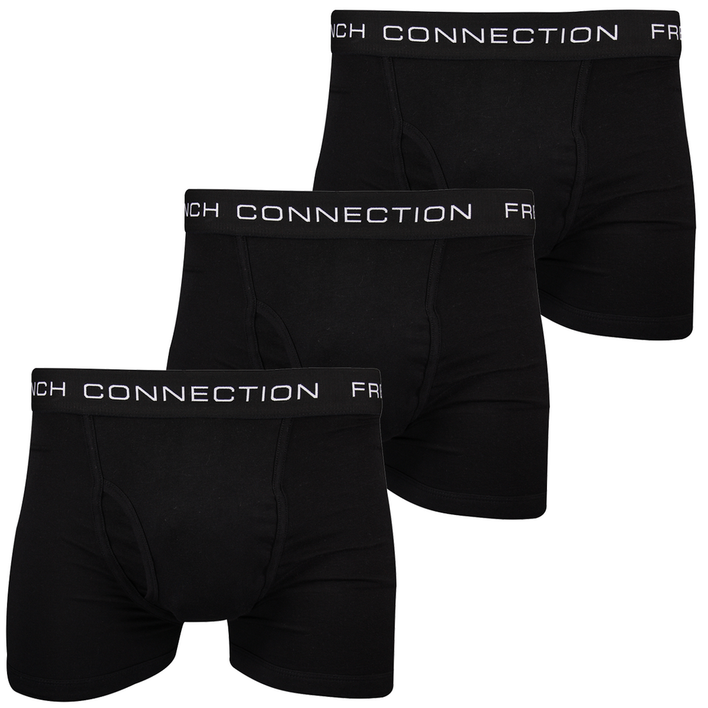 French Connection Men's 3 Pack Black w/ Black Strap Boxer Briefs (S17)