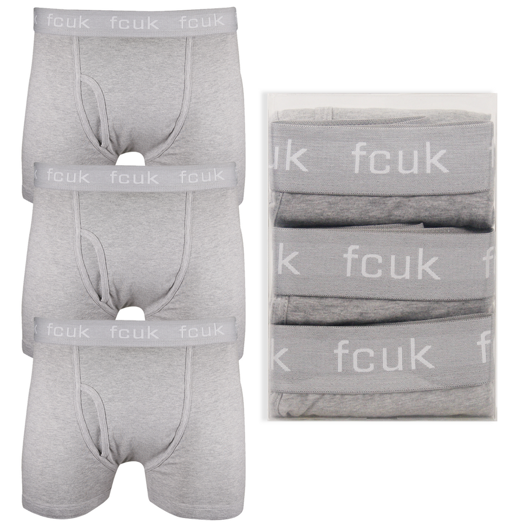 FCUK Men's 3 Pack Grey w/ Grey Strap Boxer Briefs (S01)