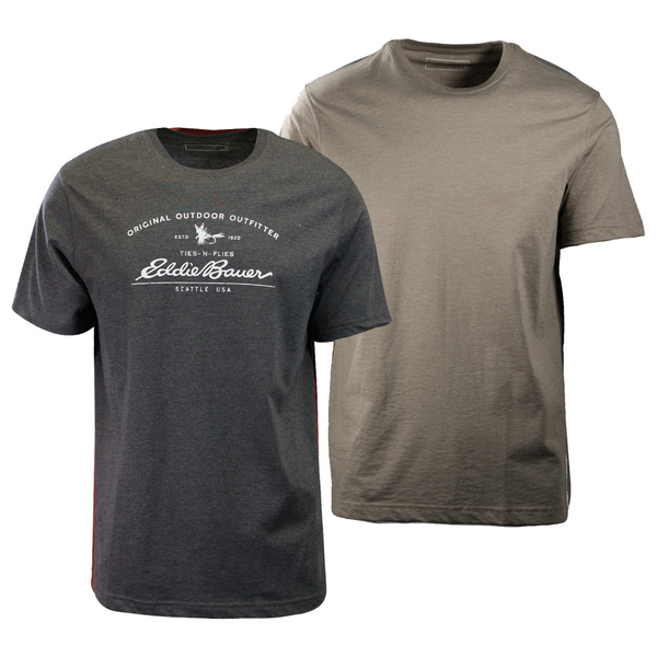 Eddie Bauer Men's 2 Pack Dark Grey Graphic & Sage Green Crew S/S T-Shirt (S02)