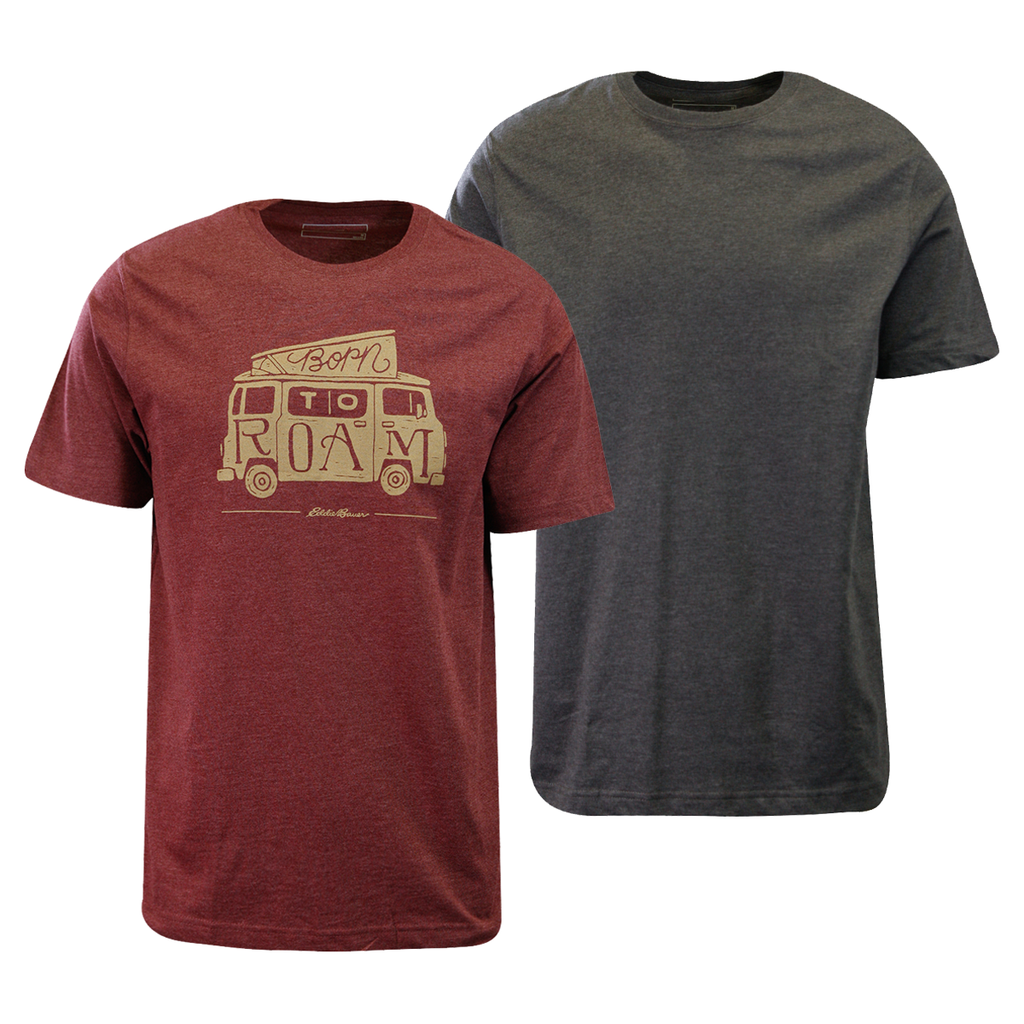 Eddie Bauer Men's 2 Pack Maroon Graphic & Dark Grey Crew S/S T-Shirt (S03)