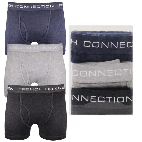 French Connection Men's 3 Pack Navy Blue, Grey, Dark Grey Boxer Briefs (S04)