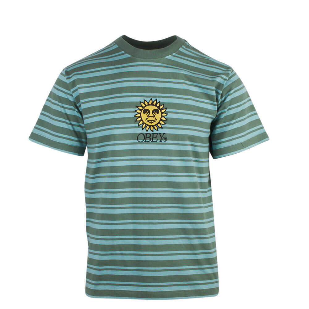 OBEY Men's Green Aqua Sunrise Striped S/S T-Shirt