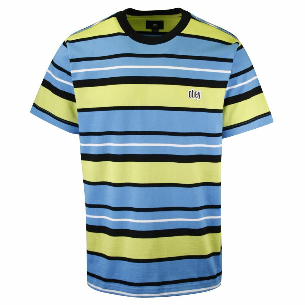 OBEY Men's Blue Lime Green Classic Striped S/S T-Shirt (S04A)