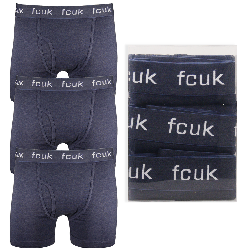 FCUK Men's 3 Pack Navy Blue w/ Navy Blue Strap Boxer Briefs (S09)