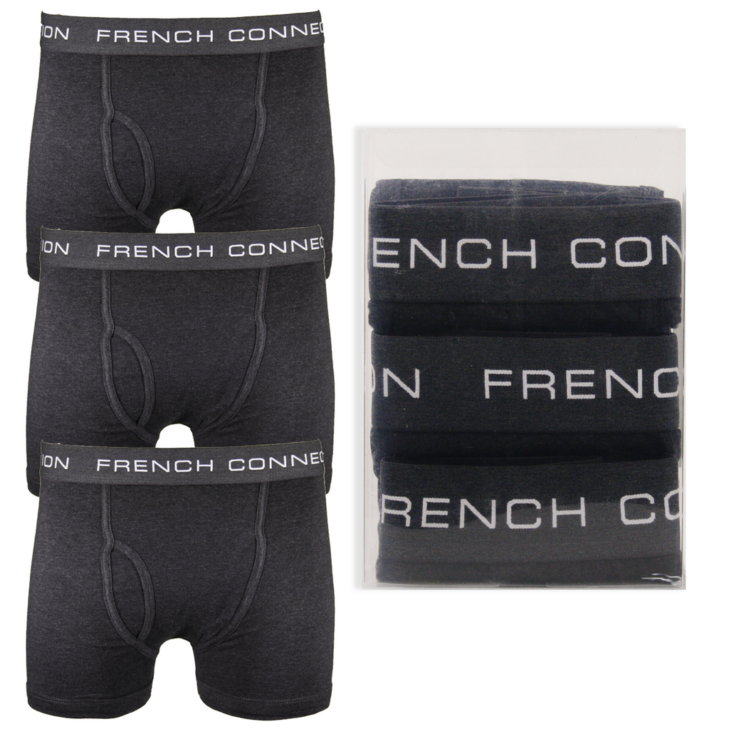 French Connection Men's 3 Pack Dark Grey w/ Dark Grey Strap Boxer Brief (S08)