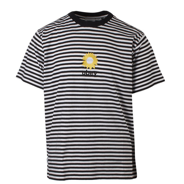 OBEY Men's Black White Sun Stripe Flower S/S T-Shirt