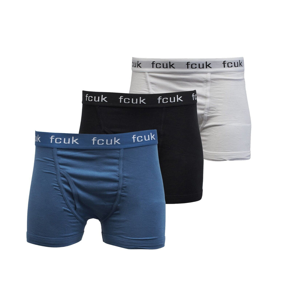 FCUK Men's Blue White Black 3 Pack Boxer Briefs