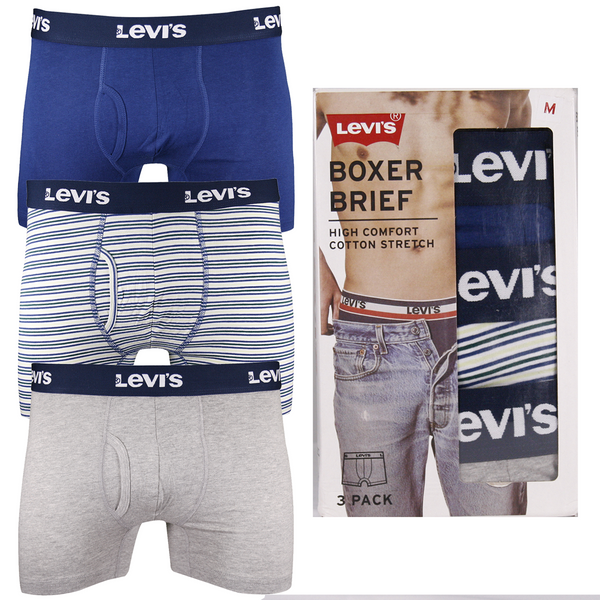 Levi's Men's 3 Pack Blue, Striped, Grey Stretch Boxer Briefs