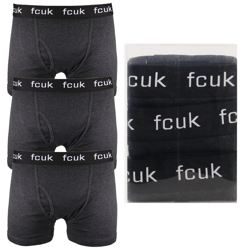 FCUK Men's 3 Pack Dark Grey w/ Black Strap Boxer Briefs (S14)