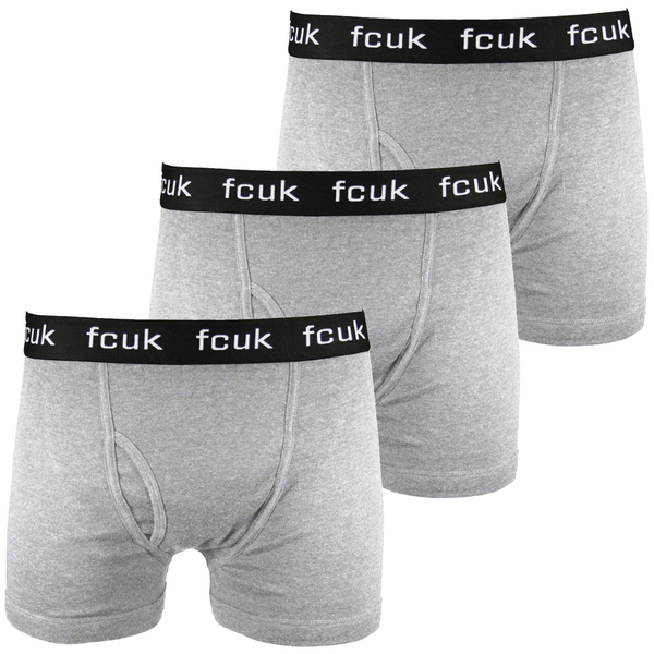 FCUK Men's 3 Pack Grey w/ Black Strap Boxer Briefs (S06)